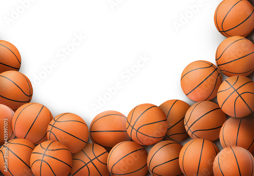 Many orange basketball balls on white background © New Africa