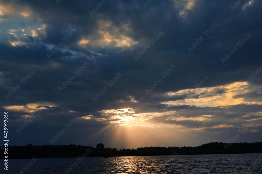 Fototapeta premium Dramatic sunset over Danube River Romania