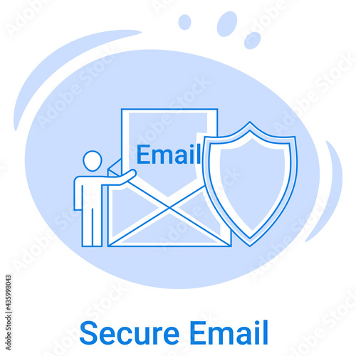 Secure Email and reliable communication icon.Data protection,data transfer, and secure messengers.Vector illustration of a thin line icon on a blue background.