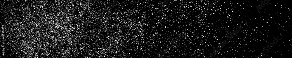 White Grainy Texture On Black. Panoramic Background. Wide Horizontal Long Banner For Site. Dust Overlay. Light Coloured Noise Granules. Snow Vector Elements. Illustration, EPS 10.