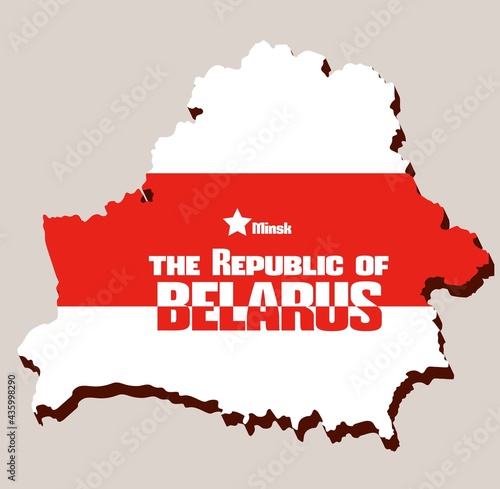 The white-red-white flag on a silhouette of Belarus map, vector illustration. The protest symbol of freedom Belarus.