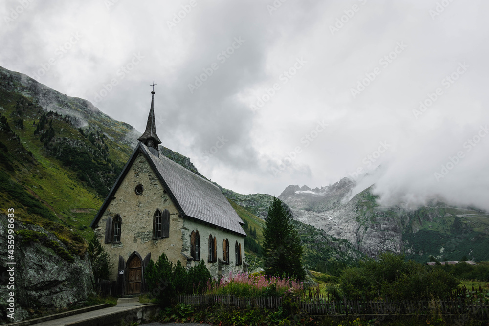 Anglikanische Kapelle Gletsch, Furkapass, Switzerland.