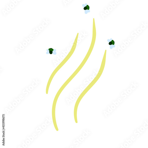 Stink. Unpleasant smell. Dung flies. Green waves stench. Scenery of the garbage dump. Flat illustration