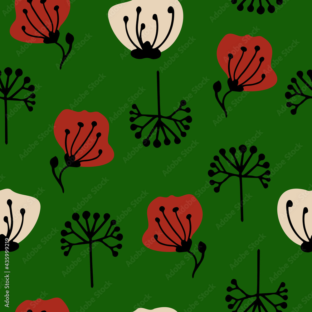 Seamless pattern with summer flowers on green background Seamless pattern with summer flowers on green background