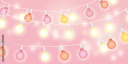 String lights illustration on a pink background - Festive celebration, party, birthday and baby shower design