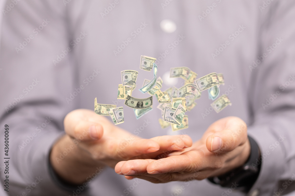 Falling Euro banknotes and coins isolated Falling Euro banknotes and coins isolated