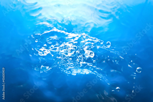 水テクスチャ背景(青色) 水面から飛び散る水滴