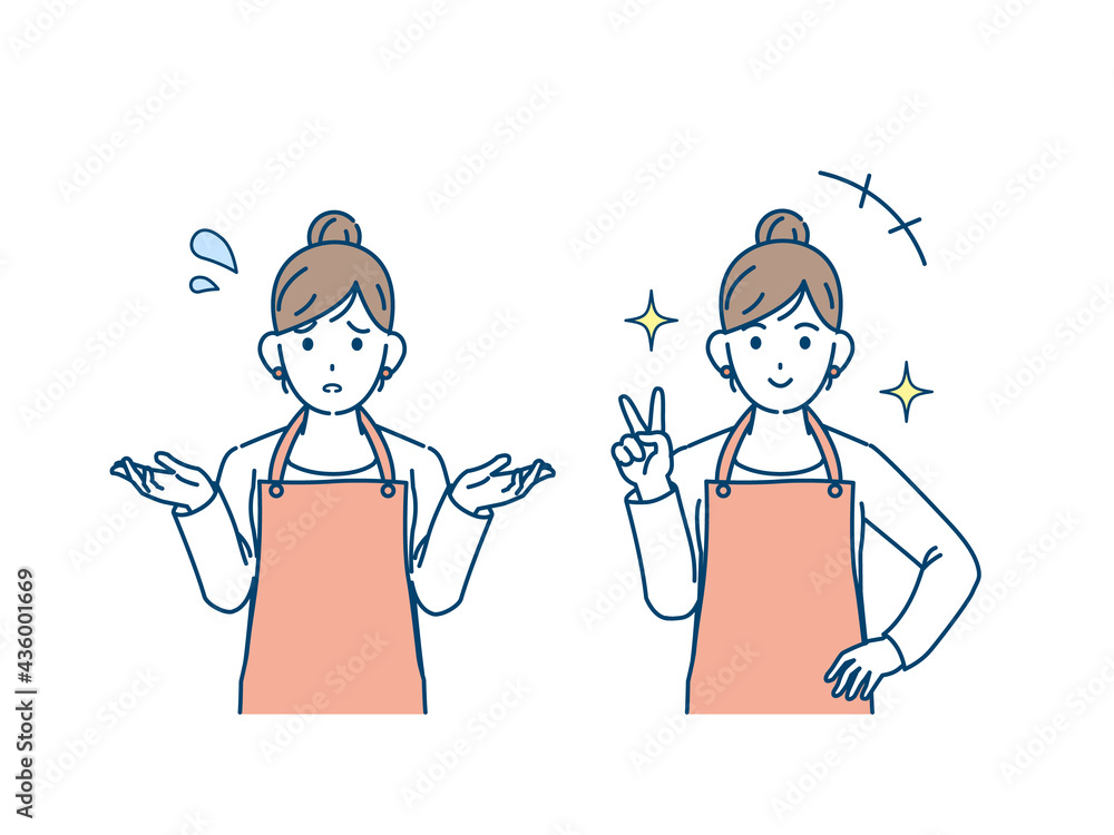 主婦 困る仕草 ポーズ ピースサイン 女性 上半身 イラスト素材 Stock Vector Adobe Stock