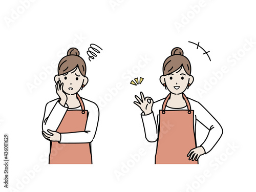 主婦　困る仕草　ポーズ　OKサイン　女性　上半身　イラスト素材