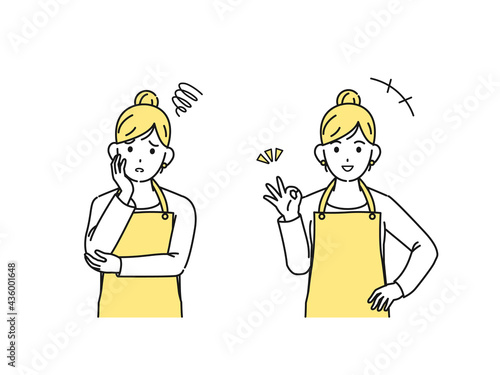 主婦　困る仕草　ポーズ　OKサイン　女性　上半身　イラスト素材