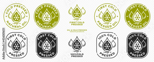 Stamp, sticker - Cold pressed natural oil. Information sign. Vector grouped elements.