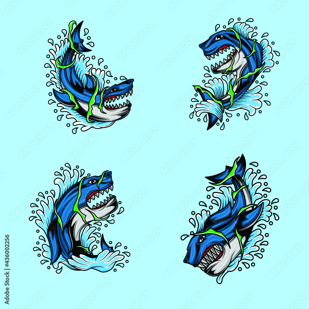 Shark illustration design cartoon bundle