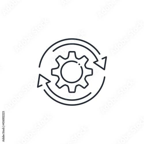  Workflow process handling. Technical reconstruction and technology update. Vector linear icon isolated on white background.