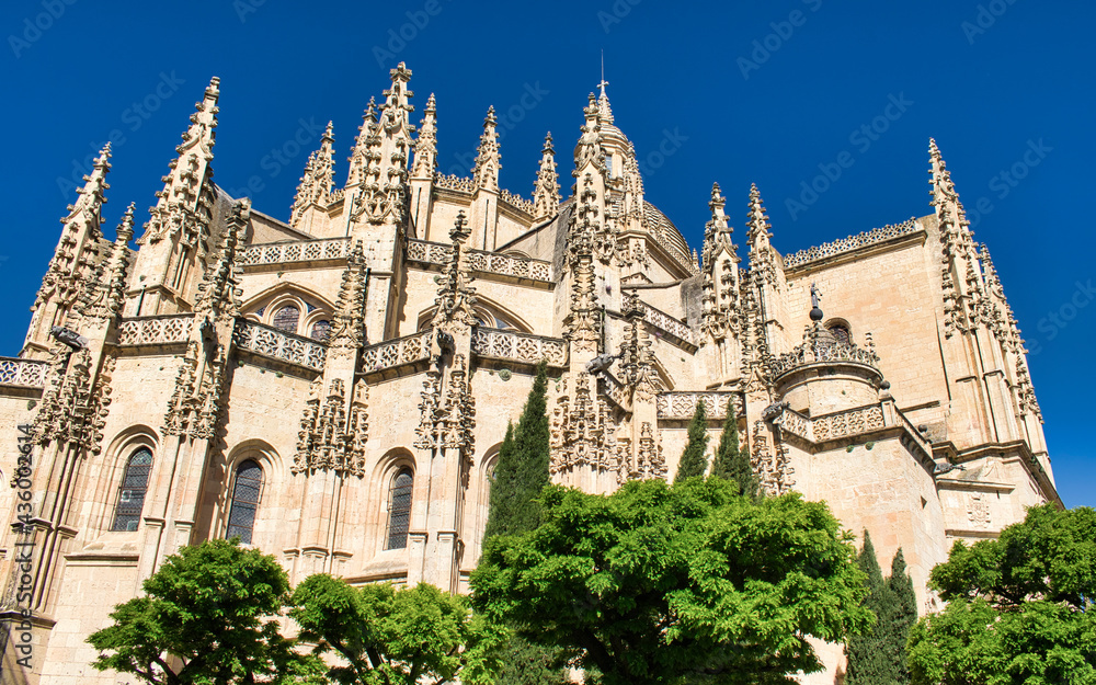 Detalle arquitectura gótica tardía en la catedral católica de Segovia, España