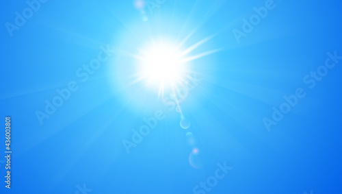 Background with blue sky, sun and lens flare