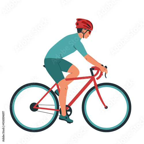 Cyclist in action. Man biker on a bicycle race from the side. Sport competition. vector illustrations isolated on white background.