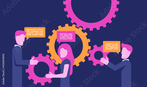 People team workers or managers with gears
