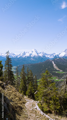 Vertical view to the Bavarian Alps in summer, Berchtesgaden, Germany 