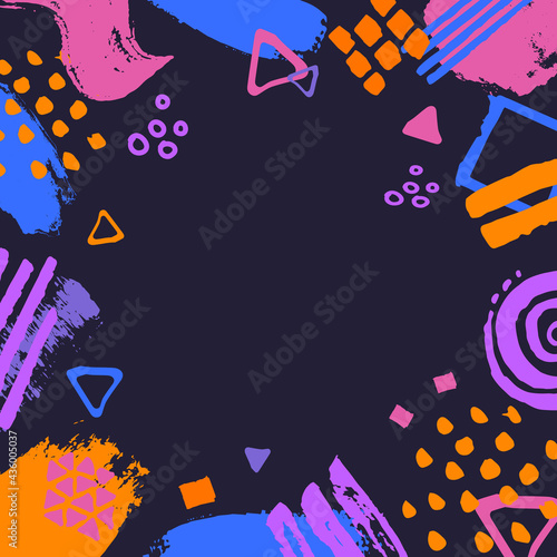 abstract scribble doodle different shapes  marker pen brush strokes dark blue pink orange colors border frame fun texture  background photo