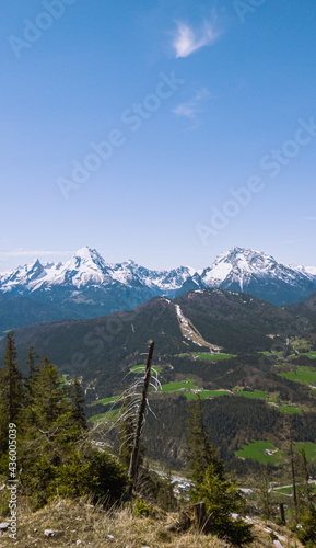 Vertical view to the Bavarian Alps in summer, Berchtesgaden, Germany 