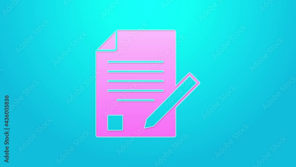 Pink line Exam sheet and pencil with eraser icon isolated on blue background. Test paper, exam, or survey concept. School test or exam. 4K Video motion graphic animation Pink line Exam sheet and pencil with eraser icon isolated on blue background. Test paper, exam, or survey concept. School test or exam. 4K Video motion graphic animation