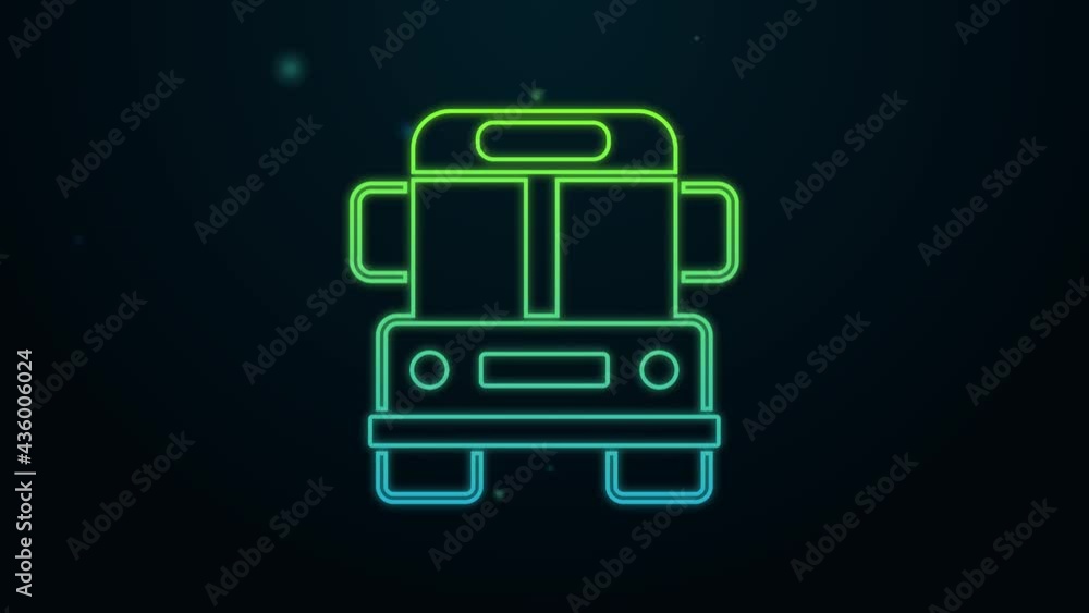 Glowing neon line School Bus icon isolated on black background. Public transportation symbol. 4K Video motion graphic animation Glowing neon line School Bus icon isolated on black background. Public transportation symbol. 4K Video motion graphic animation