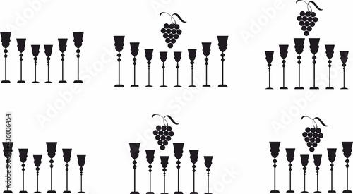 Wine glass set, icon and logo, simple black graphic silhouette
