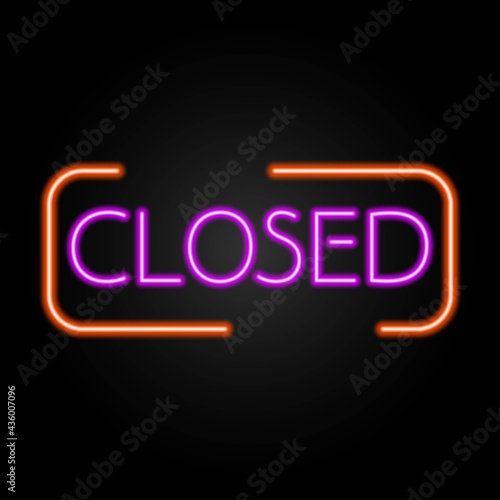 Neon sign closed, modern glowing banner design, colorful modern design trends on black background. Vector illustration.