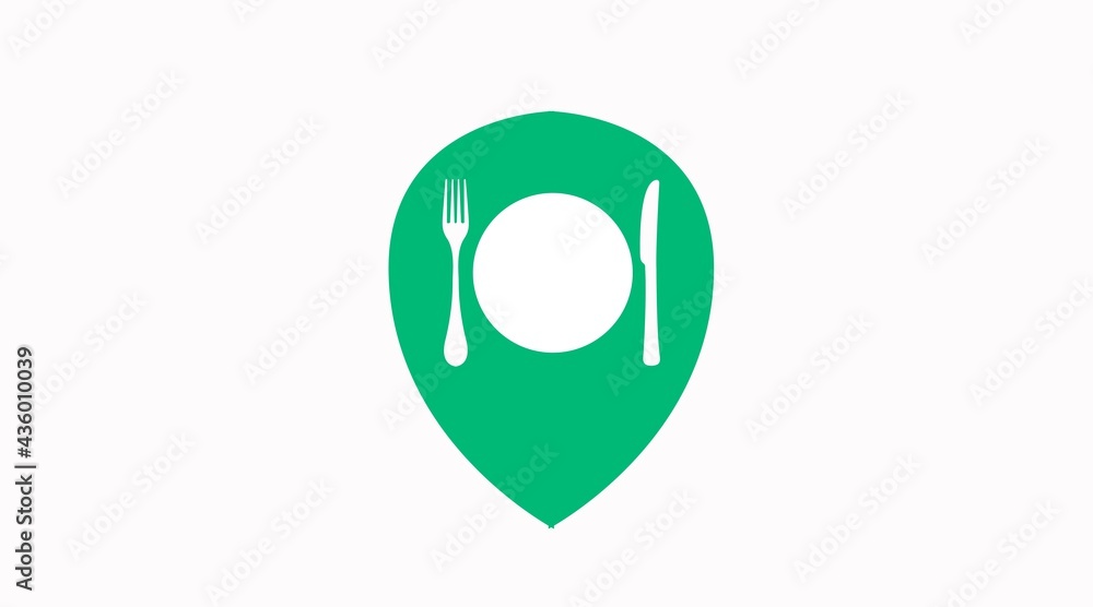 Food Location Pin Icon. Vector green and white illustration of food location pin Food Location Pin Icon. Vector green and white illustration of food location pin