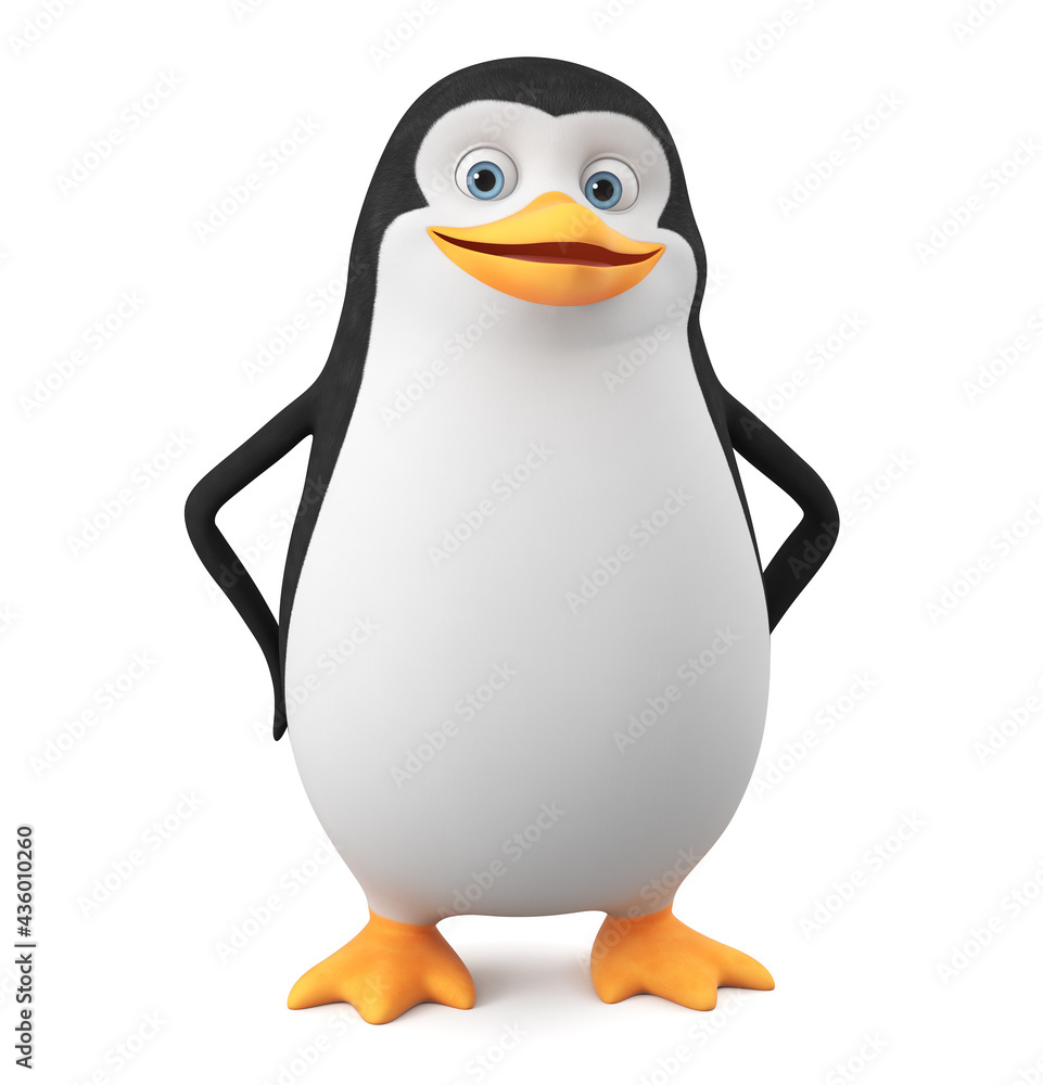 Obraz premium Funny character penguin on a white background. 3d rendering.
