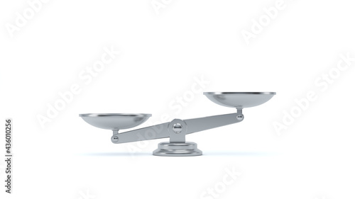 Scales on a white background show no balance. 3d rendering.
