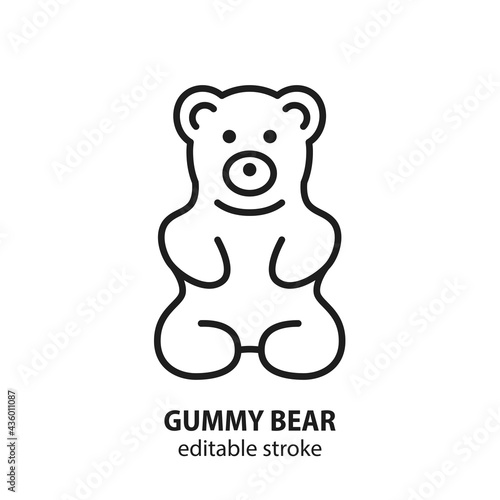 Gummy bear vector icon. Line sign of sweets. Editable stroke.