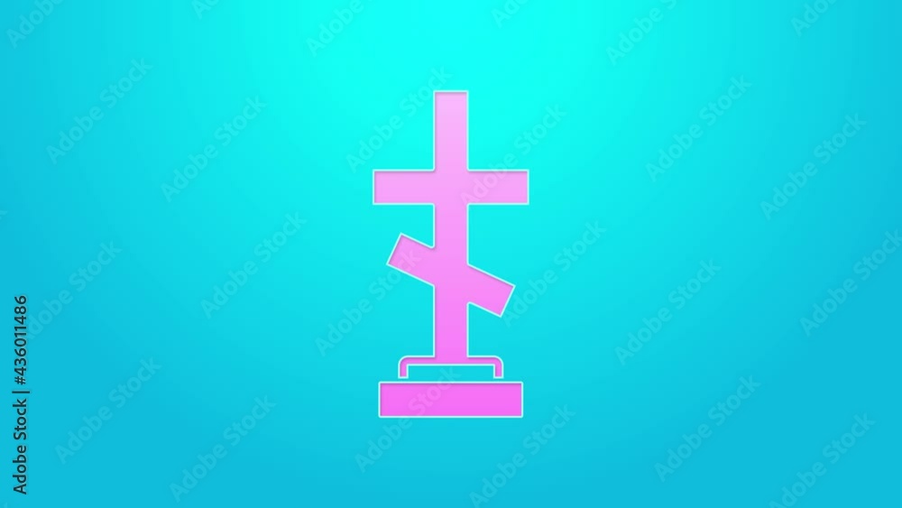Pink line Grave with cross icon isolated on blue background. 4K Video motion graphic animation Pink line Grave with cross icon isolated on blue background. 4K Video motion graphic animation