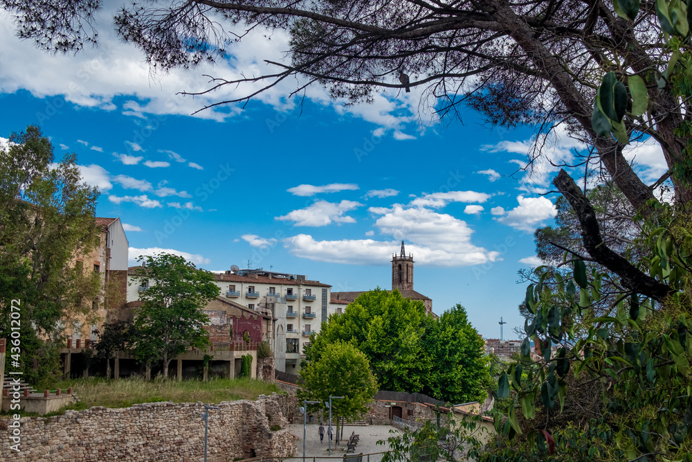 Caldes de Montbui scenic landscape view, church and village view, province Barcelona, Catalonia, Spain Caldes de Montbui scenic landscape view, church and village view, province Barcelona, Catalonia, Spain