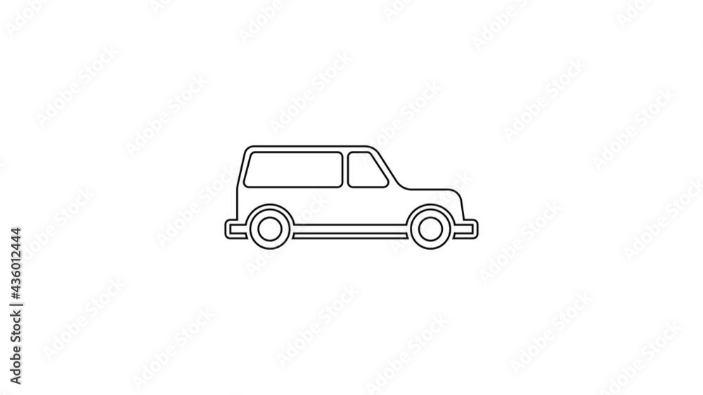 Black line Hearse car icon isolated on white background. 4K Video motion graphic animation Black line Hearse car icon isolated on white background. 4K Video motion graphic animation