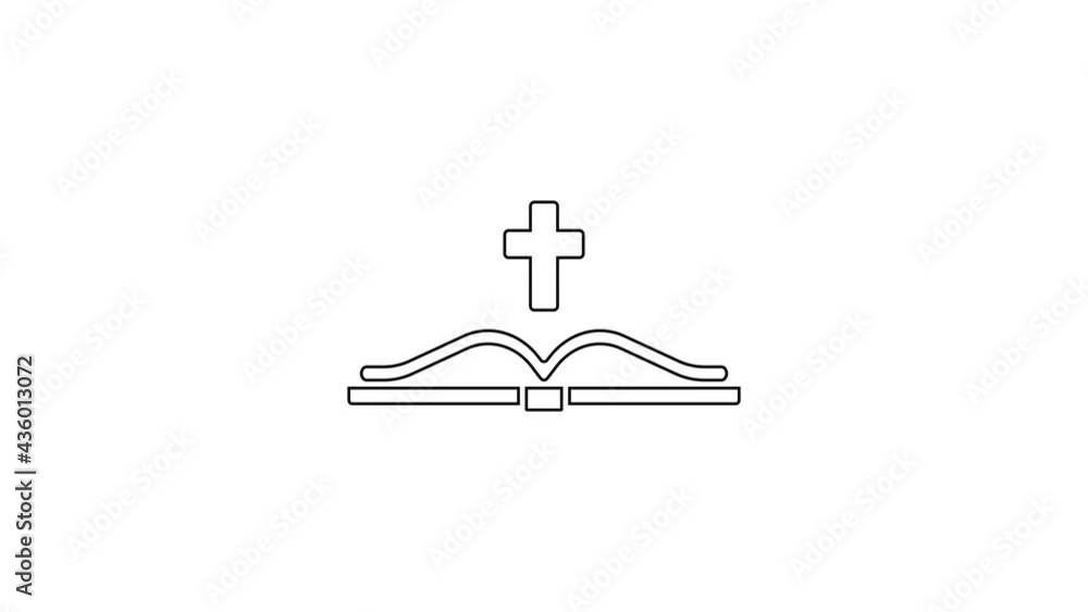 Black line Holy bible book icon isolated on white background. 4K Video motion graphic animation Black line Holy bible book icon isolated on white background. 4K Video motion graphic animation