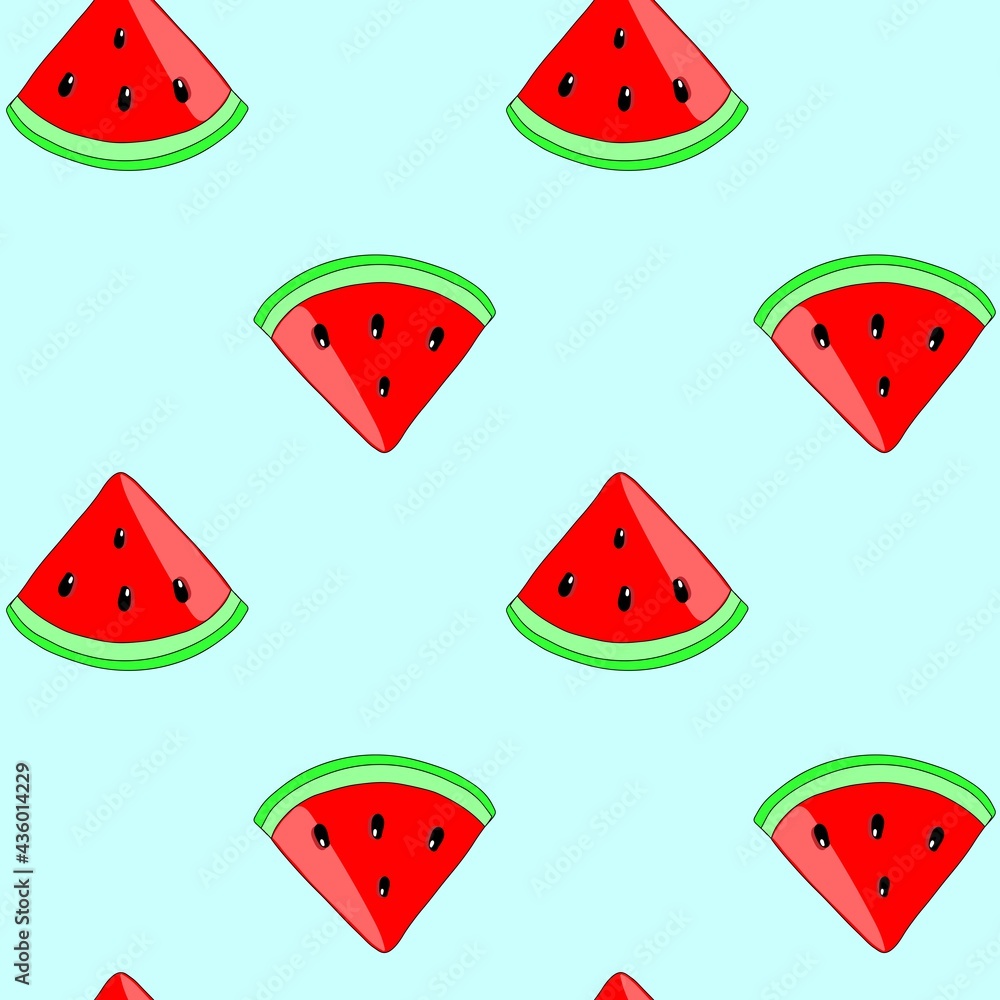 Pieces of watermelon with seeds, seamless pattern, vector Pieces of watermelon with seeds, seamless pattern, vector