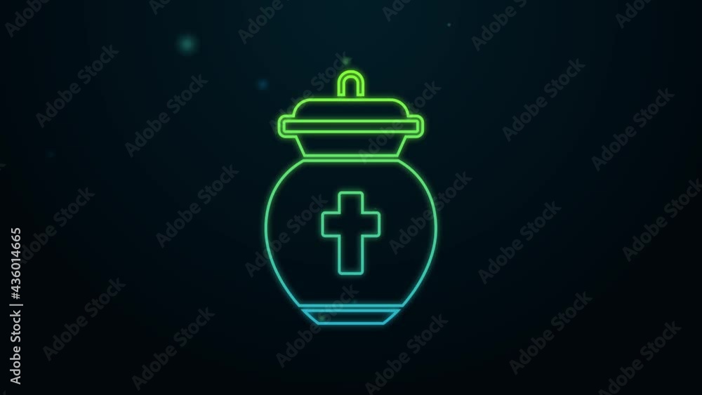Glowing neon line Funeral urn icon isolated on black background. Cremation and burial containers, columbarium vases, jars and pots with ashes. 4K Video motion graphic animation Glowing neon line Funeral urn icon isolated on black background. Cremation and burial containers, columbarium vases, jars and pots with ashes. 4K Video motion graphic animation