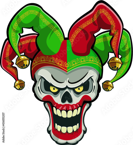 jester skull wearing fools hat
