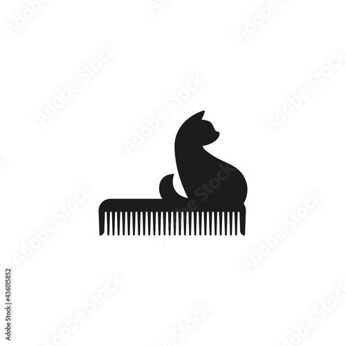 Pet Grooming. Comb and cat silhouette. Animal haircut