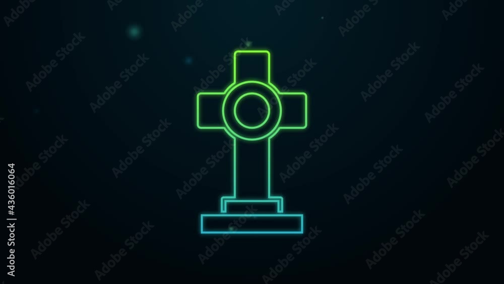 Glowing neon line Grave with cross icon isolated on black background. 4K Video motion graphic animation Glowing neon line Grave with cross icon isolated on black background. 4K Video motion graphic animation