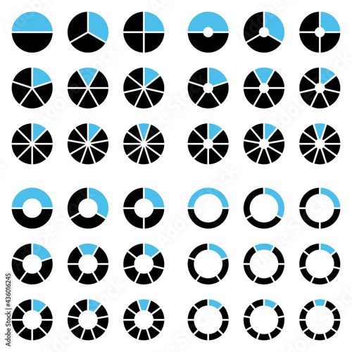 Quadrat Set Tortendiagramme Schwarz Und Blau