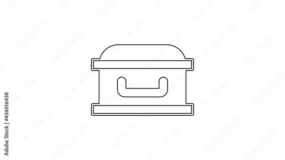 Black line Coffin with christian cross icon isolated on white background. Happy Halloween party. 4K Video motion graphic animation Black line Coffin with christian cross icon isolated on white background. Happy Halloween party. 4K Video motion graphic animation
