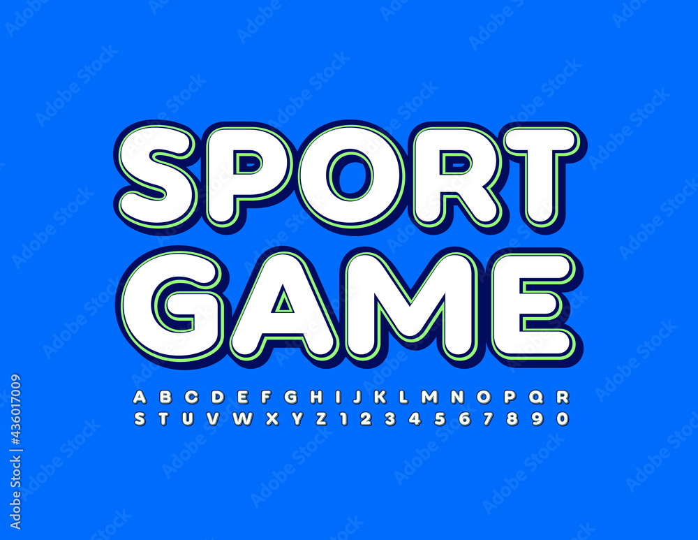 Vector event poster Sport Game with retro Font. Stylish Alphabet Letters and Numbers set Vector event poster Sport Game with retro Font. Stylish Alphabet Letters and Numbers set