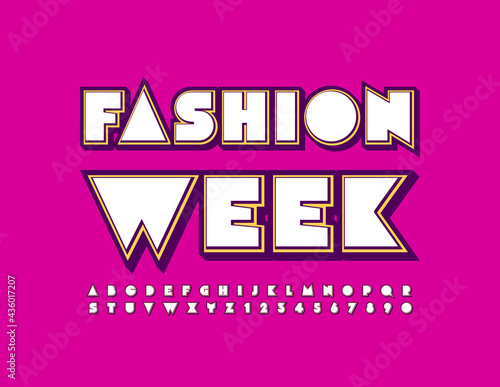 Vector flyer template Fashion Week. Abstract style Font. Creative Alphabet Letters and Numbers set