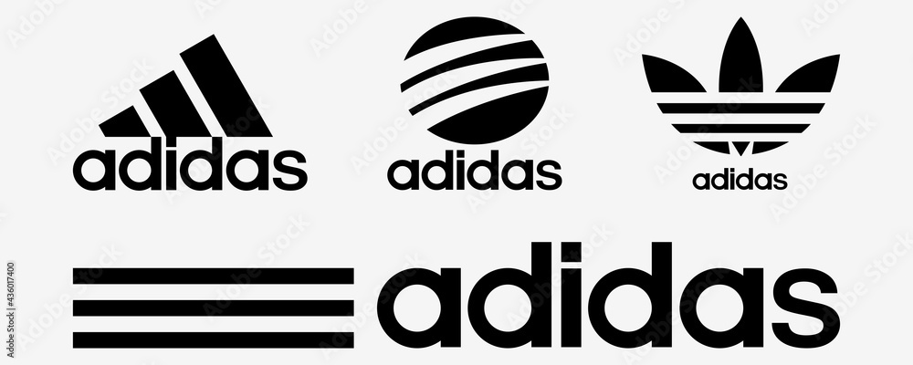 Adidas logo collection. Editorial Adidas logotype set. Different style of  logo in black. Rivne, Ukraine - May 27, 2021 Stock Vector | Adobe Stock