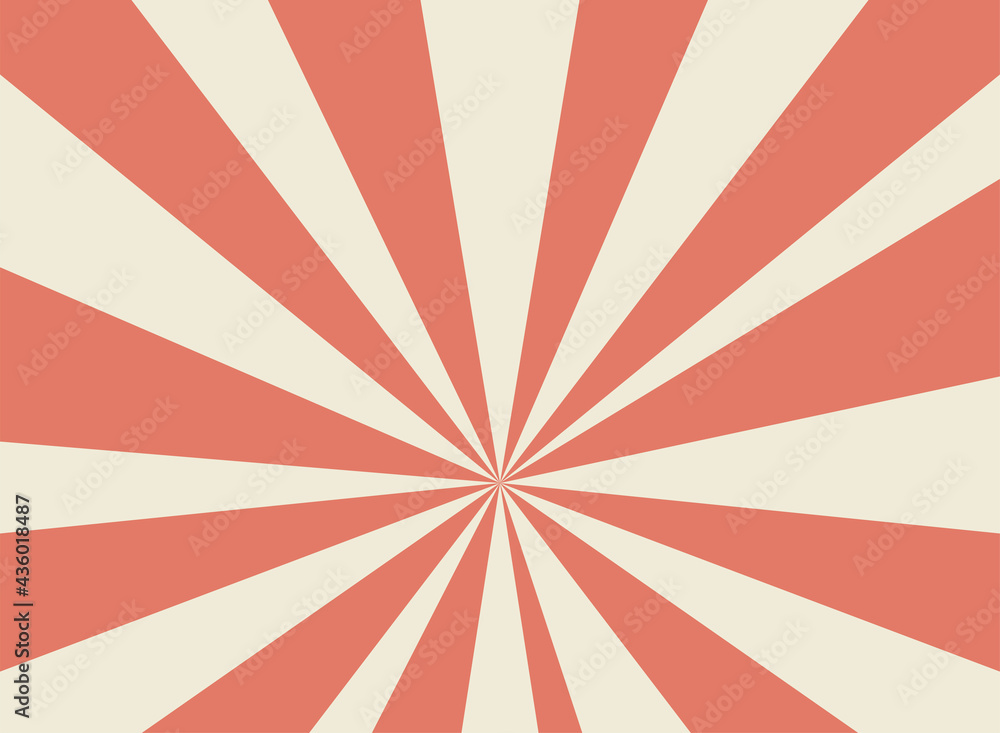 Sunlight retro faded horizontal background. Pale red and beige color burst backdrop. Fantasy Vector illustration.