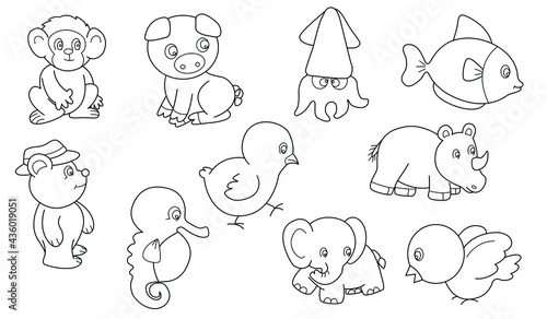 Cute design animal vector set 6  Outline 