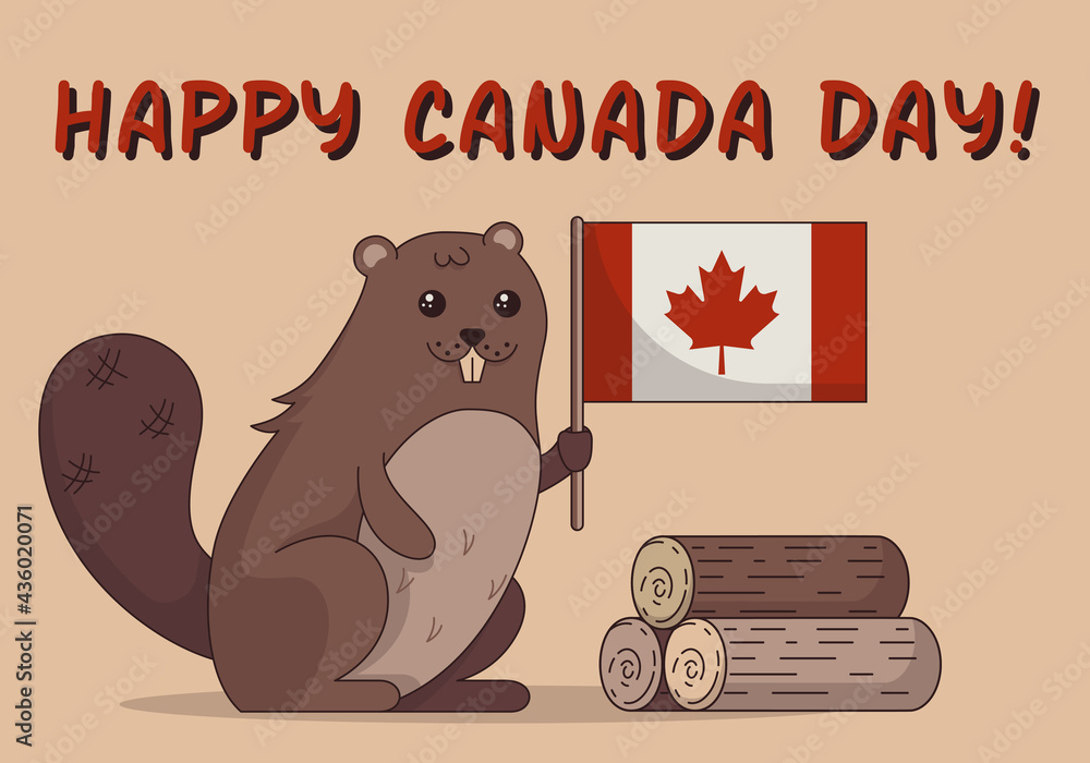 Example of a holiday card for Canada Day on July 1 with a cartoon