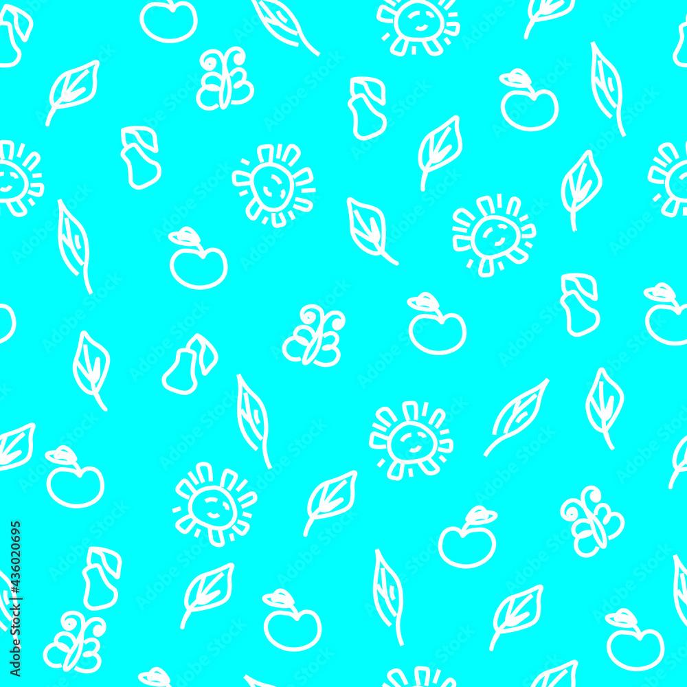 Cute childish seamless vector pattern with fruits, butterflies and sun. Pattern for children's textiles and clothing. Pattern for newborn Cute childish seamless vector pattern with fruits, butterflies and sun. Pattern for children's textiles and clothing. Pattern for newborn